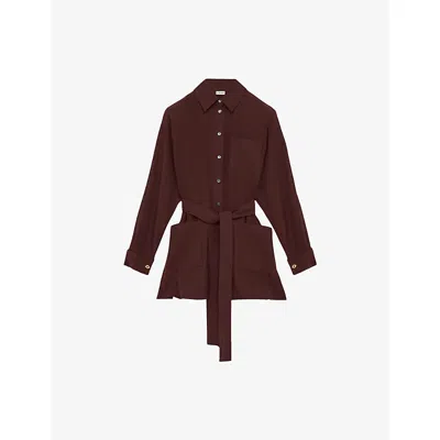 Loewe Womens Burgundy Pointed-collar Belted Silk Blouse In Burgundy