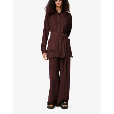 Loewe Womens Burgundy Pointed-collar Belted Silk Blouse In Burgundy