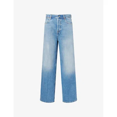 Gucci Womens Light Blue Wide-leg Petite-fit Denim Jeans