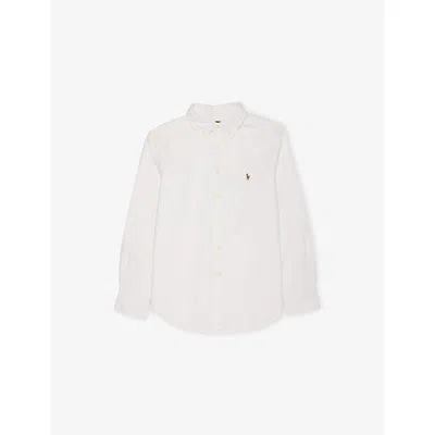 Polo Ralph Lauren White Boys'  Oxford Embroidered-logo Cotton Shirt Xl In Neutral