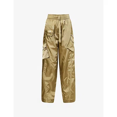 Ganni Womens Boa Elasticated Patch-pocket Shell Trousers In Green