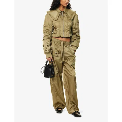 Ganni Womens Boa Elasticated Patch-pocket Shell Trousers In Green