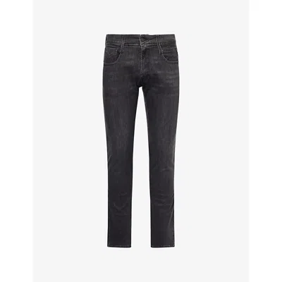 Replay Mens Dark Grey Anbass Slim-leg Stretch-denim Jeans In Black