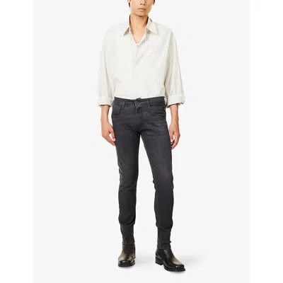 Replay Mens Dark Grey Anbass Slim-leg Stretch-denim Jeans In Black