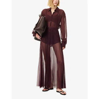 The Frankie Shop Womens Burgandy Peri Curved-hem Woven Shirt In Burgundy