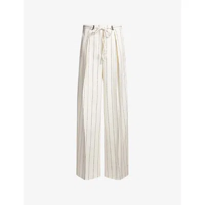 Hugo Boss Womens Open Miscellaneous Pinstriped Wide-leg High-rise Stretch Linen-blend Trousers