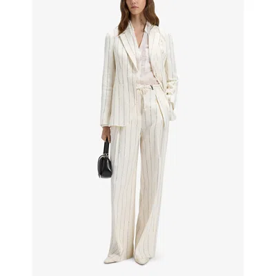 Hugo Boss Womens Open Miscellaneous Pinstriped Wide-leg High-rise Stretch Linen-blend Trousers