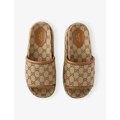 Gucci Womens Beige Ebony Clarice Gg Canvas Platform Sandals Eur 38/5 Uk
