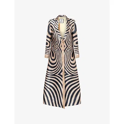 Aram Womens Beige And Black Abstract-print Satin-twill Maxi Blazer
