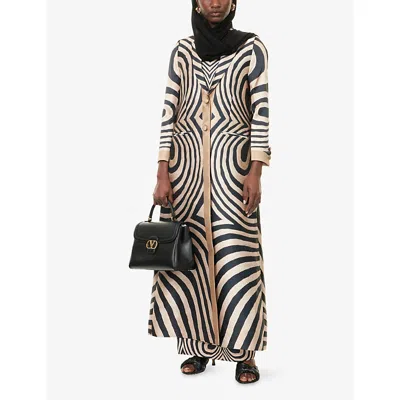 Aram Womens Beige And Black Abstract-print Satin-twill Maxi Blazer