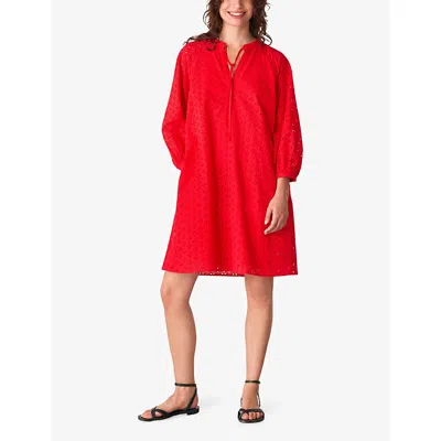 Whistles Womens Red Broderie V-neck Cotton Mini Dress