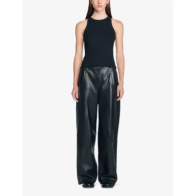 Sandro Womens Black Rhinestone-embellished Round-neck Stretch-cotton Tank Top In Black