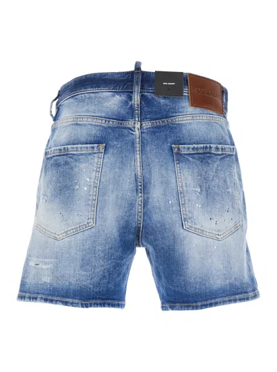 Dsquared2 Men Blue Jeans With Distressed Effect And Logo Patch On The Back In Denim Man In Blue