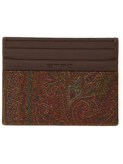 Etro Paisley Print Card Holder In Brown