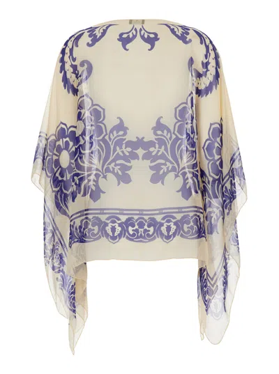 Etro Women Blue Cape With All-over Paisley Print In Silk Woman