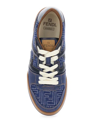Fendi Match Denim Ff Embossed Sneakers Blue In Blue