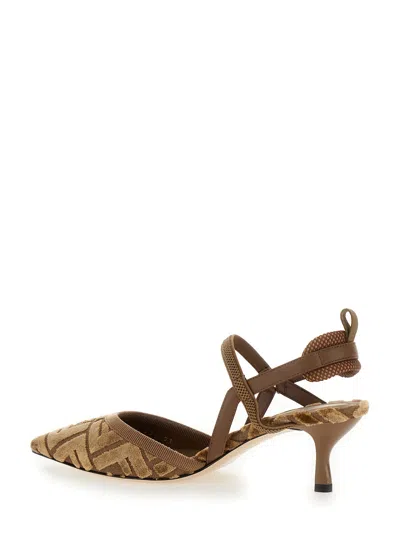 Fendi Women 'colibrì Lite' Brown Mule With Ff Motif And Padded Back Strap In Velvet And Leather Woma
