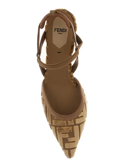 Fendi Women 'colibrì Lite' Brown Mule With Ff Motif And Padded Back Strap In Velvet And Leather Woma