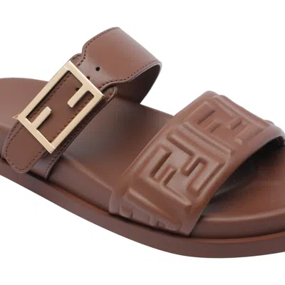 Fendi Slide Sandals With Buckle Detail And Flat Sole