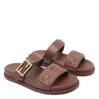 Fendi Slide Sandals With Buckle Detail And Flat Sole