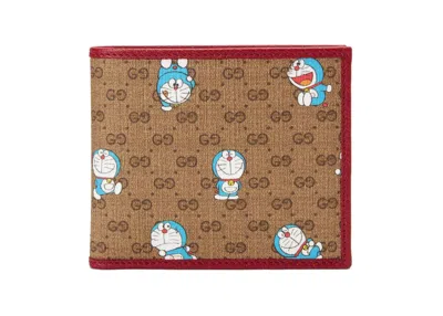 Pre-owned Gucci Women's  X Doraemon Bifold Wallet In Ebony/beige In Multi