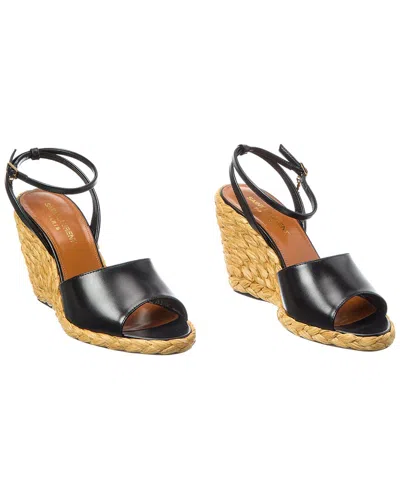 Saint Laurent Paloma Wedge Espadrilles In Smooth Leather In Black