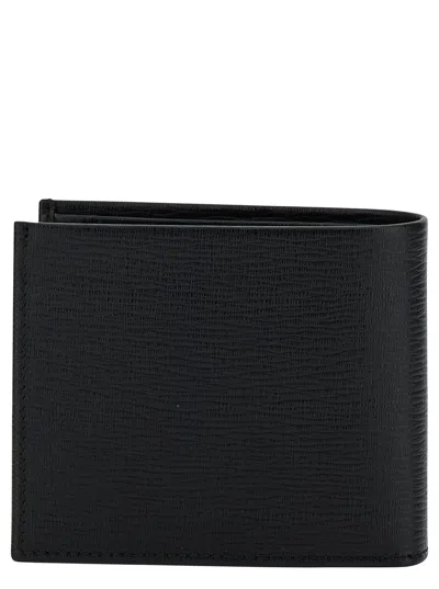 Ferragamo Men Black Gancini Bi-fold Wallet In Leather Man In Brown