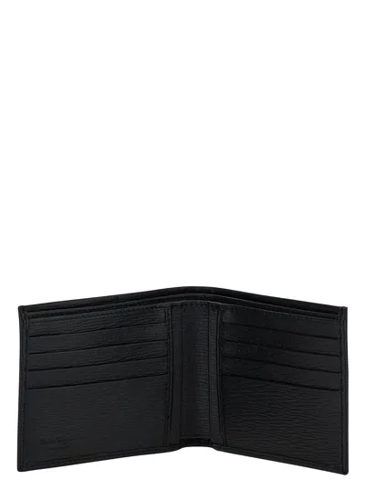 Ferragamo Men Black Gancini Bi-fold Wallet In Leather Man In Brown