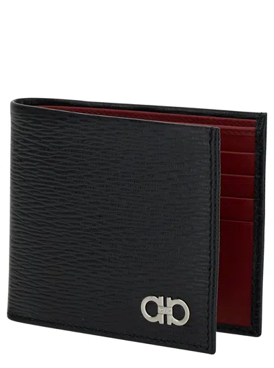 Ferragamo Revival Gancini Black Wallet In Black