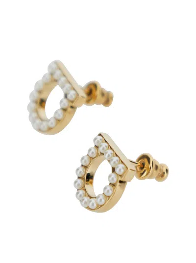 Ferragamo Gold-colored Gancini Earrings With Pearls In Brass Woman In Gold