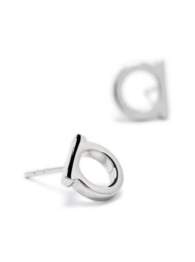 Ferragamo Silver-colored Gancini Earrings In Brass Woman In Silver