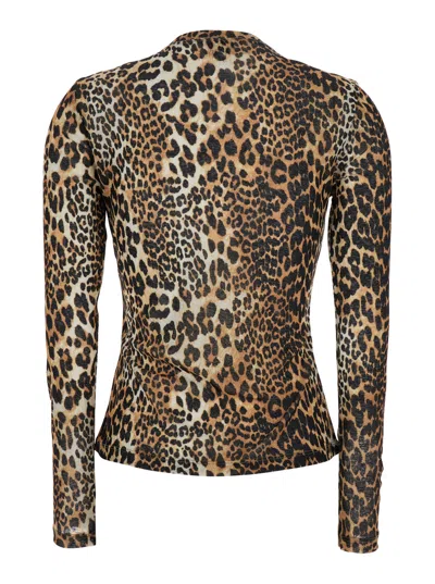 Ganni Brown Top With All-over Leopard Motif