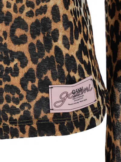 Ganni Brown Top With All-over Leopard Motif