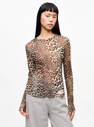 Ganni Brown Top With All-over Leopard Motif