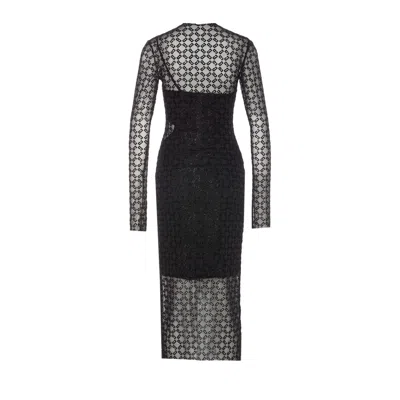Givenchy Monogram 72 Glitter Flocked Long Sleeve Mesh Dress