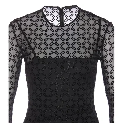 Givenchy Monogram 72 Glitter Flocked Long Sleeve Mesh Dress