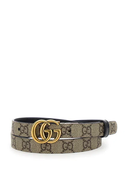 Gucci Women 'gg Marmont' Beige Reversible Thin Belt In Gg Supreme Canvas Woman