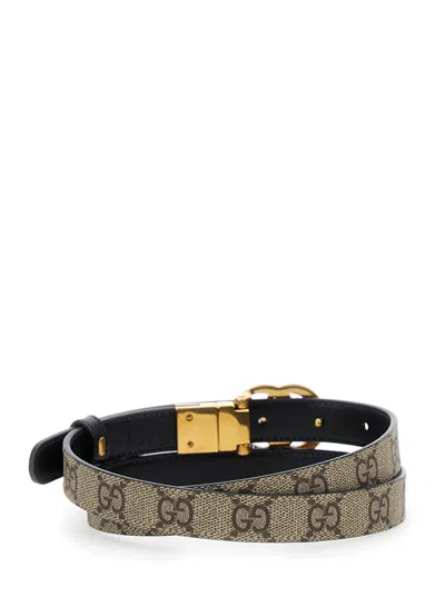 Gucci Women 'gg Marmont' Beige Reversible Thin Belt In Gg Supreme Canvas Woman