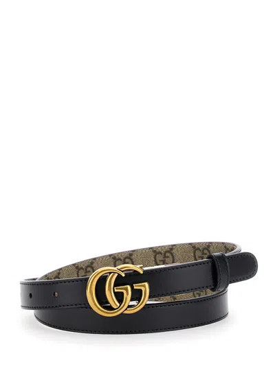 Gucci Women 'gg Marmont' Beige Reversible Thin Belt In Gg Supreme Canvas Woman