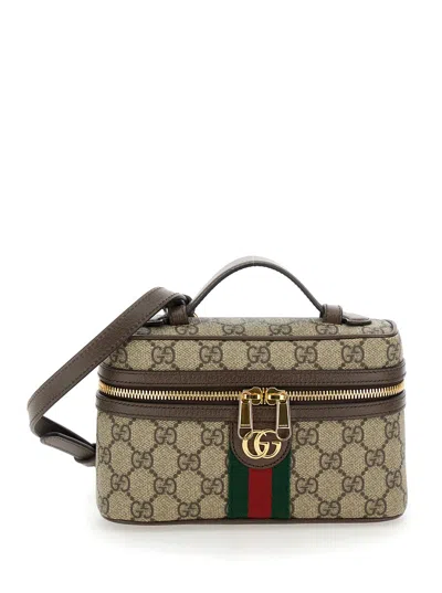 Gucci Women 'ophidia' Brown Handbag With All-over Gg Motif In Fabric Woman