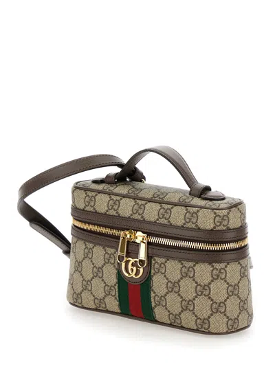 Gucci Women 'ophidia' Brown Handbag With All-over Gg Motif In Fabric Woman