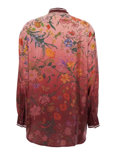Gucci Silk Shirt With Flora Print And Tie Bow In Red