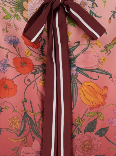 Gucci Silk Shirt With Flora Print And Tie Bow In Red