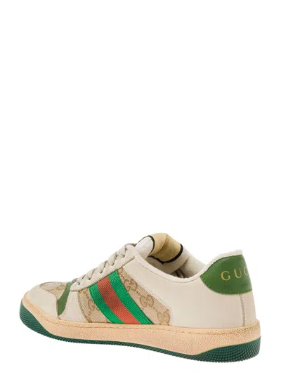 Gucci Screener Embellished Canvas-trimmed Distressed Leather Sneakers
