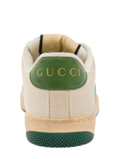 Gucci Screener Embellished Canvas-trimmed Distressed Leather Sneakers