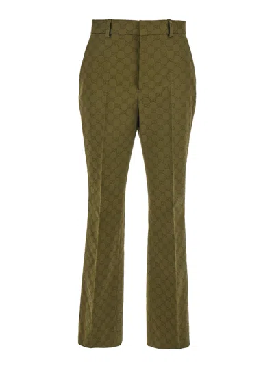 Gucci Tailored Canvas Gg Trousers In Green