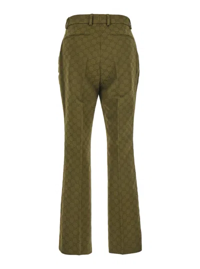 Gucci Tailored Canvas Gg Trousers In Green