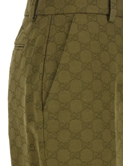 Gucci Tailored Canvas Gg Trousers In Green