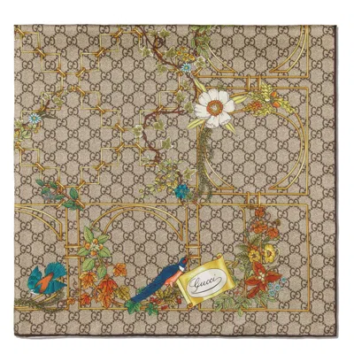Gucci Halstuch Aus Seide Mit Tier- Und Blumen-print In Gray