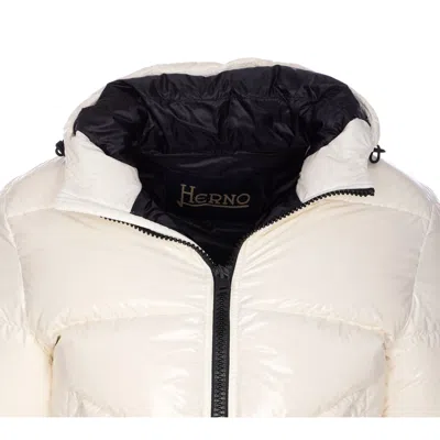 Herno Shiny Padded Down Jacket With Hood And Elasticated Cuffs In White